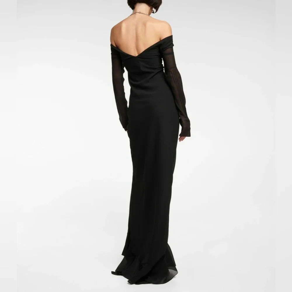 GIVENCHY Off Shoulder Maxi Dress Gown Black Sz 14 Org $5,995 - Picture 2 of 16